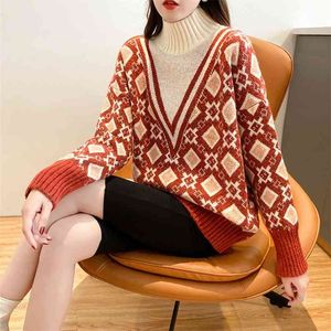 Turtleneck Loose Sweter Kobiety Koreańska wersja Jesień i Zima Retro Moda Western Style Koszula Dzianiny 210427