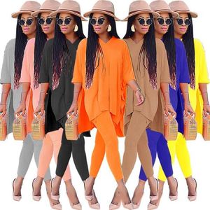 Women Two Piece Pant Set Casual Split Tracksuits Tight Cropped Trousers Leggings Summer Fashion 2021