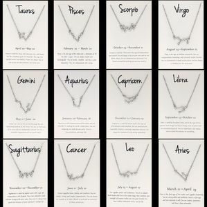 12 Constellation Zodiac Sign Diamond Necklace Horoscope Zircon Korean Jewelry Star Galaxy Libra Astrology with Retail Card for Men Women