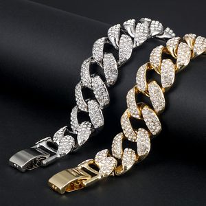 Bling Bling Hip Hop Armband 3 Avloppsborr Miami Kubanska Halsband Man Silver Color Crystal Halsband Armband Set Smycken Gift