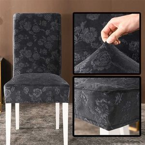 Solid Color Flowers Housse De Chaise 3D Luxury Embossed Living Room Kitchen Chair Cover Elastic Dining Chairs Seat 211116