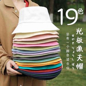 19 Katı Renkler Yeni Yaz Bahar Kadın Güneş Şapka Pamuk Panama Floding Kova Şapka Kız Balıkçı Şapka Özel Y220301