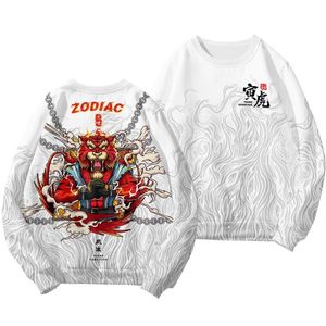 Felpe con cappucci da uomo Arrivo Arrivo Cartoon Tiger Samurai Spaccata a maniche lunghe con scollo harajuku Coppie casual uomini donne streetwear da donna