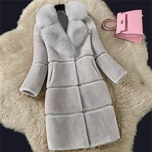 Fauxの毛皮のコートの大型5×10の女性冬の厚い長いジャケットファッション偽の襟のアウター210817