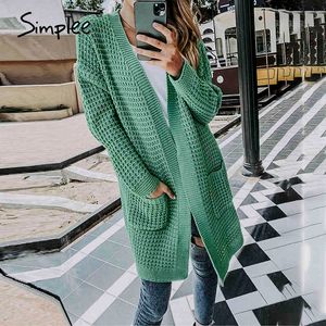 Casual long female Loose knitted jumper Warm autumn winter sweater women cardigan plus size 210414