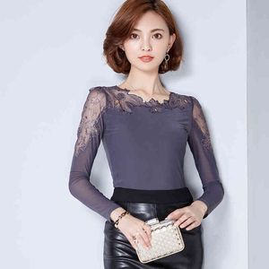 Women Blouses Arrival Top Sexy Lace Floral Embroidery Fashion Shirts Long Sleeve Plus Size 62H 25 210521