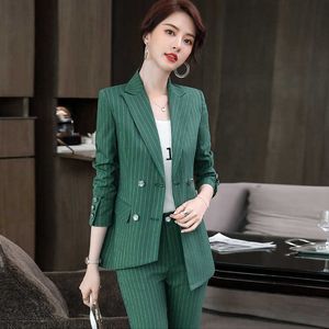 高品質の女性のビジネスプロフェッショナルスーツのズボン秋のプラスサイズの女性のオフィスのジャケット小さいElオーバーオール210527