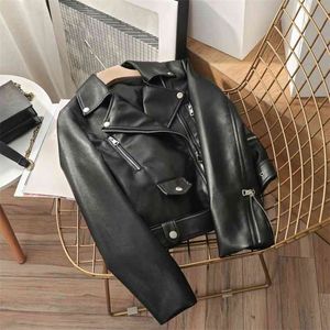 Spring Autumn Pu Leather Jacket Woman Zipper Belt Short Coat Female Black Punk Style Faux Outwear 210430