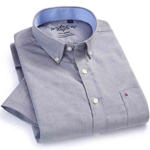Men's Summer Casual Manga Curta Thin Oxford Shirts Contrasting NeckBand Respiração Premium Qualidade Regular-Fit Button-Down Camisa 210410