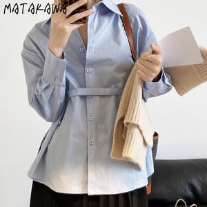 MATAKAWA Colore solido Irregolare Blusas Mujer De Moda Pizzo Lavato Camicia di cotone Donna Primavera Design Camicetta Donna 210513