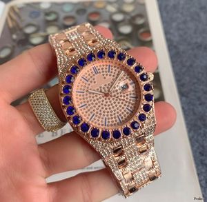 Luxury Fashion Mens Diamond Watch Rose Gold Calendar Bracelet Folding Clasp Famous Designer Men Watches