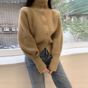 Winter Turtleneck Womens Sweater Fashion Korean Style Knitted Cardigan Solid Khaki Black Grey Pullovers Loose Outerwear Women's Sweaters