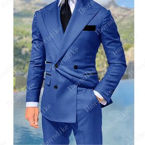 Royal Blue Double Breasted Suits Mode Männer Anzüge Hohe Qualität Custome Homme Terno Slim Fit Masculino Hübsch (Jacke + Hose) x0909