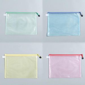 Filing Supplies Colorful Waterproof A4 PVC Mesh Document Bag Zipper Grid File Storage Bags Stationery Document Pouch Files Sorting ZL0288sea