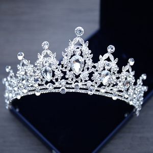 Bröllopshuvudstycken Tiara Crystal Bridal Tiara Crown Silver Color Diadem Veil Accessories Head Jewelry