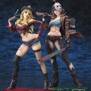 23CM Freddy Vs Jason Female version PVC Action Figure Anime Horror Bishoujo Jason Voorhees 2nd Edition Figure Model Toys X0503