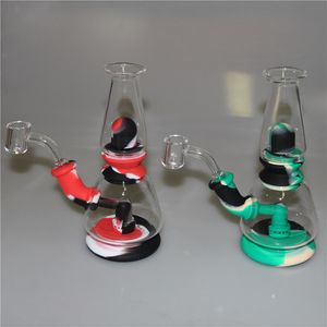 Silikon Bongs Hookah Shisha Dab Rigs Rör med 14mm Glasskål Quartz Banger Mini Bong Små vattenrör Ash Catcher