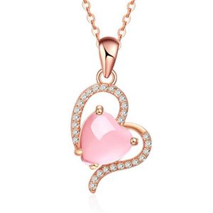 Pendant Necklaces MOONROCY Rose Gold Color CZ Pink Opal Necklace Choker Heart Ross Quartz For Women Girls Gift Drop Jewelry