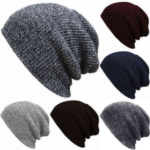 Homens Mulheres Crochet Knit Caps Inverno Quente Beanie Ski Hat Slouch Chic Oversize Tampão Crânio Acrílico Slouchy Knitted Hat Beanies Y21111