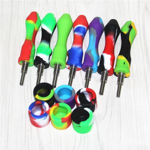 Mini Silicon Nectar Dab Straw Hookahs Glass Bongs With Titanium Nails Quartz Tips 10mm Man Rig Bong Silicone Oil Pipes