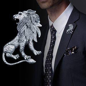 Prata do ouro do vintage para homens Metal Brooch Brooch Brooch Lion Lapel Pino Camisa Collar Jewelry Acessórios 1 PC