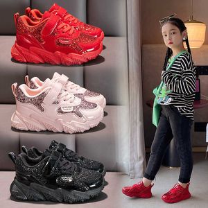 Children Sneakers Girls Red Tennis Shoes Boys Comfortable Black Sport Footwear Glitter Kids Casual Paillet New Training Sneakers G1025