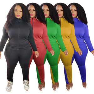 Fall Winer Clothes Women Plus Size Tracksuits 3XL 4XL 5XL Long Sleeve Sweatsuits Zipper Jacket+pants Two Piece Set Solid bigger size outfits Jogging Suits 5614