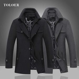 Fashion Men Wool & Blends Thicken Warm Mens Casual Business Trench Coat Leisure Overcoat Male Blends Dust Coats Jackets 211011