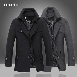 Mode män ullblandningar förtjockad varm mens casual affärer trench coat fritid överrock manliga blandningar damm coats jackor 211011