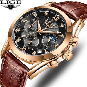 LIGE Männer Sport Uhr Drop Leuchtende Wasserdichte Quarz Uhren Männer Multifunktions Chronograph Armbanduhr Free Drop 210517