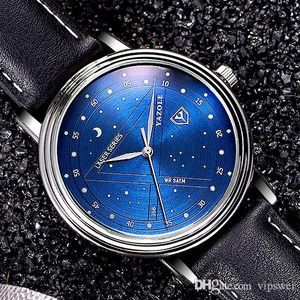 Mäns högkvalitativa konstellation Watch Blue Star Dial Leather Strap Vattentät Armbandsur Kvinnors Märke Kläder Quartz Horoskop handled