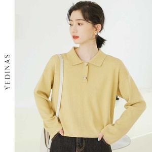 Yedinas 가을 단단한 긴 소매 니트 스웨터 여성 Preppy 스타일 느슨한 부드러운 숙녀 점퍼 풀오버 ​​풀오버 겨울 210527