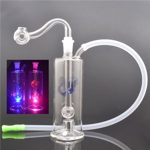 Färgglada glas bongs LED Light Recycler Hookah Shisha DAB Rig Honeycomb Bubbler Bong med slang och glasoljebrännare