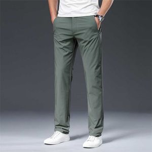 BROWON Male Trousers Summer Nylon Solid Color Straight Mid Loose Full Length Smart Casual Pants Work Pants 211112