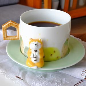 Vit kreativt djur keramiskt kaffekopp och fat set söt espresso cappuccino tazza colazione muggar bd50cs koppar tefat