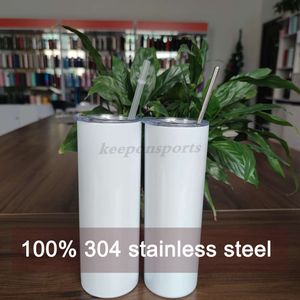 2022 Straight Sublimation Blanks Tumbler bottles Stainless Steel Coffee Mug Insulated Wine Cups With Straws Vacuum 20OZ Water Bottles Mugs FY4275