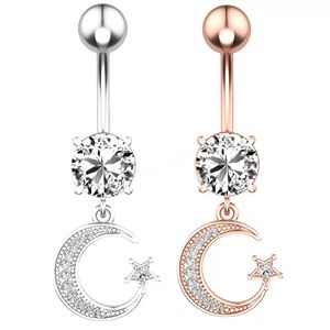 Lyx navelklocka ringer europeiska modemånen stjärna zirkon belly ring rostfritt stål grossist design kropp piercing smycken