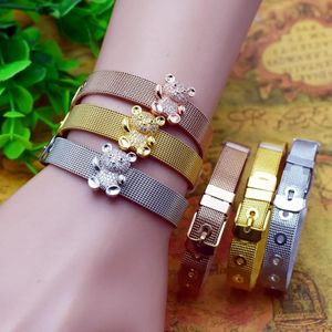 Zircon pupp urso aço inoxidável fêmea feminina ajustável bracelete de moda jóias
