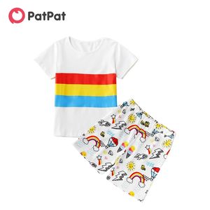 Set di pantaloncini con stampa integrale e maglietta unisex a righe arcobaleno per bambini estivi 210528