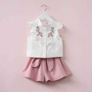 Einzelhandel Sommer Kinder Mädchen Kleidung Sets Stickerei Chiffon Shirts + Lose Shorts Zwei Stück Mode Outfits 2-6T E315295 210610