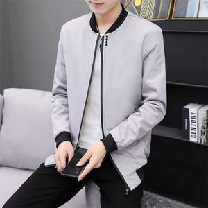 Jacket Men's Trend Spring and Autumn Pure Color Casual Korean Slim Wild Fashion Stand Collar Baseball Uniform 211214