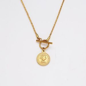 Anhänger Halsketten Münze Halskette Edelstahl Kette Toggle Für Frauen Gold/Silber Farbe Metall Elizabeth Medaillon Halskette