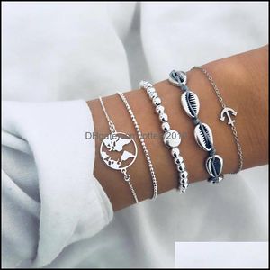 Jewelryjewelry Bracelets For Women FivePiece Anchor Map Shell Bead Charm Bracelet Set Armband Friendship Aessories Link Chain Drop Deliver