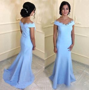 Off Shoulder Mermaid Mother Of the Bride Dresses 2022 Short Sleeves Sweep Train Satin Formal Evening Party Gowns