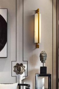 中国風大理石の銅のリビングルームモダンなミニマリストテレビベッドルームベッドサイドロングウォールランプ