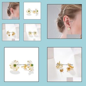 Natural Stone Jade Mother Of Pearl Earrings Sterling Sier Daisy Flower Stud Earring Studs Fine Jewelry For Women Drop Delivery Jrwq