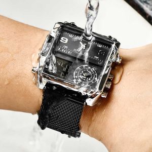 LIGE Mens Watches Top Luxury Brand Waterproof Wristwatch Men Sports Quartz Watch Military Digital Reloj Relogio Masculino 210527