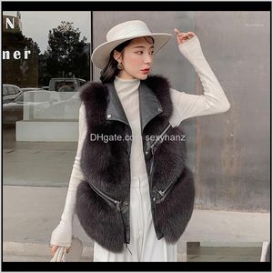 Kvinnor Faux Real Fur Vest Kvinnor Design Äkta Sheepskin Läder Gilets med Zipper Lady Luxury Waistcoat S79281 OEGLN QSFWV