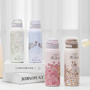 Wholesale simple flask for sale - Group buy 304 Simple Stainless Steel Vacuum Flask Student Couple Straw Cup Cartoon Car Bouncing Cups My Bottles