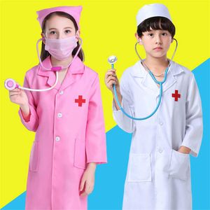 Kinder Chirurgische Uniform Cosplay Kleidung Spielzeug Halloween Kinder Krankenhaus Kreuz Veterinär Mädchen Junge Karneval Phantasie Party Tragen Q0910